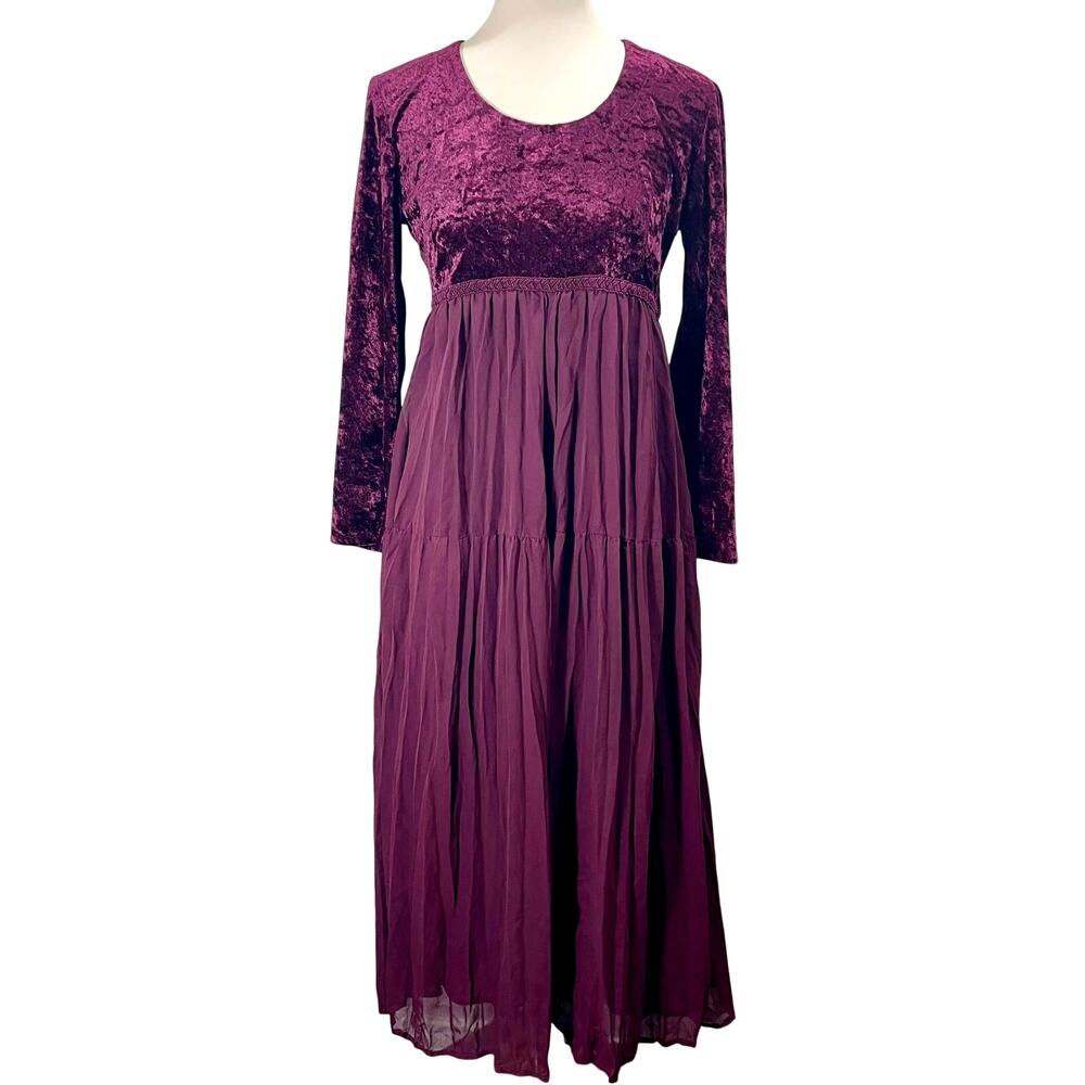 Vintage rabbit rabbit rabbit designs Midi Dress Plum Velvet Chiffon Size 4 Fairy